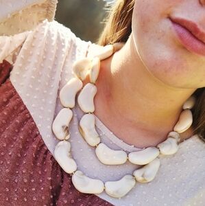 Cream Beaded Chunky Statement Resin Necklace